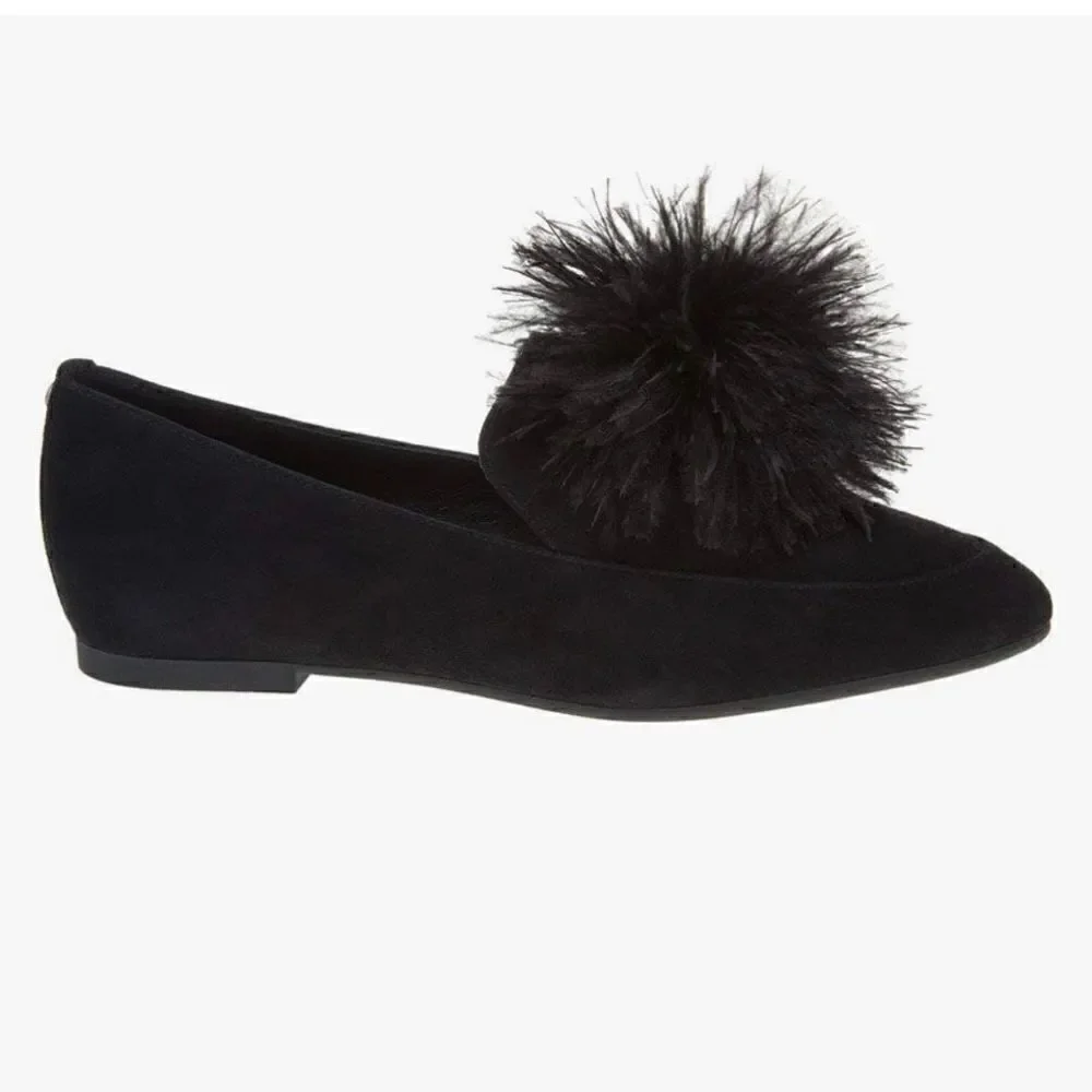 Michael Kors Fara Loafer Slip On Pom Pom Loafer Flats 7.5 Black